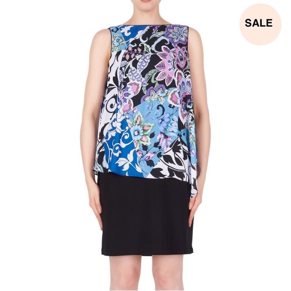 Joseph Ribkoff asymmetrical floral mini dress size 12 sleeveless - Picture 1 of 9